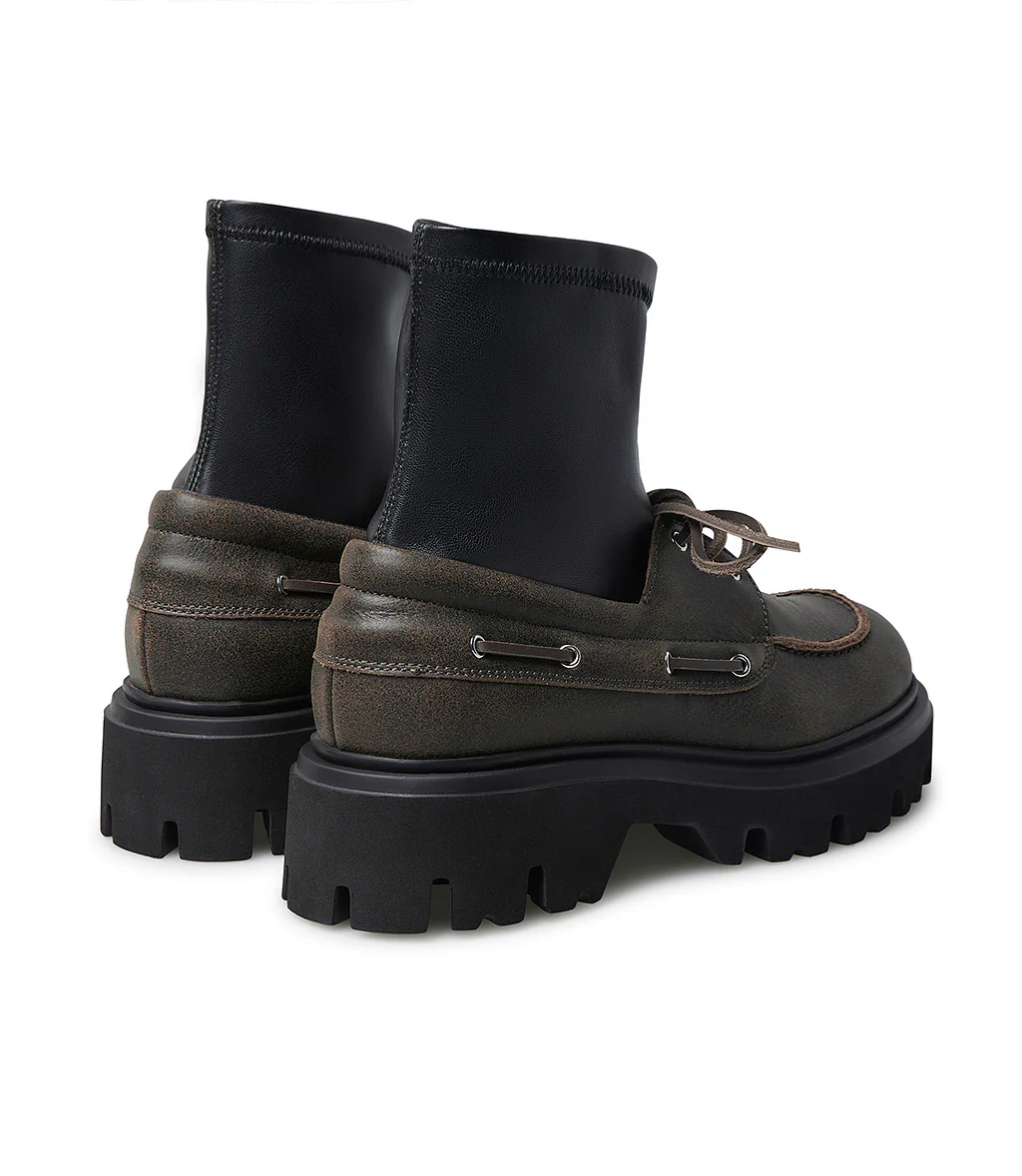 Mocassino in pelle tabacco con gambale stretch - immagine 4