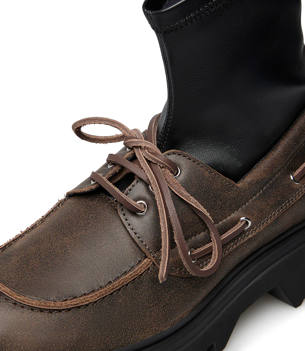 Mocassino in pelle tabacco con gambale stretch - immagine 5