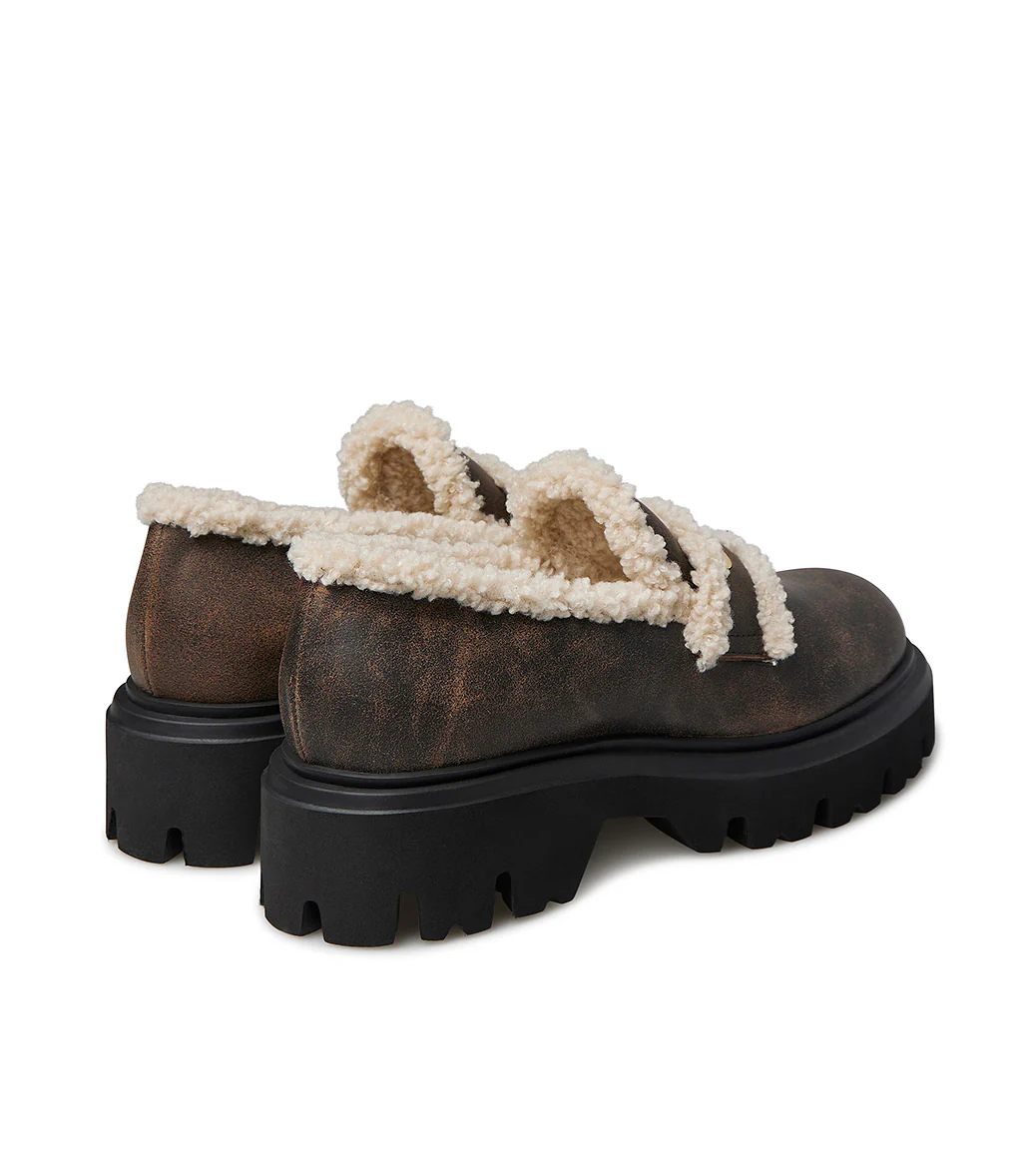 Mocassino in pelle tabacco e eco pelliccia - immagine 4