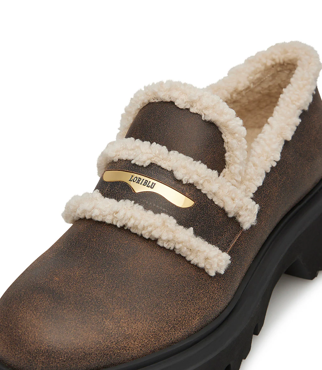 Mocassino in pelle tabacco e eco pelliccia - immagine 5