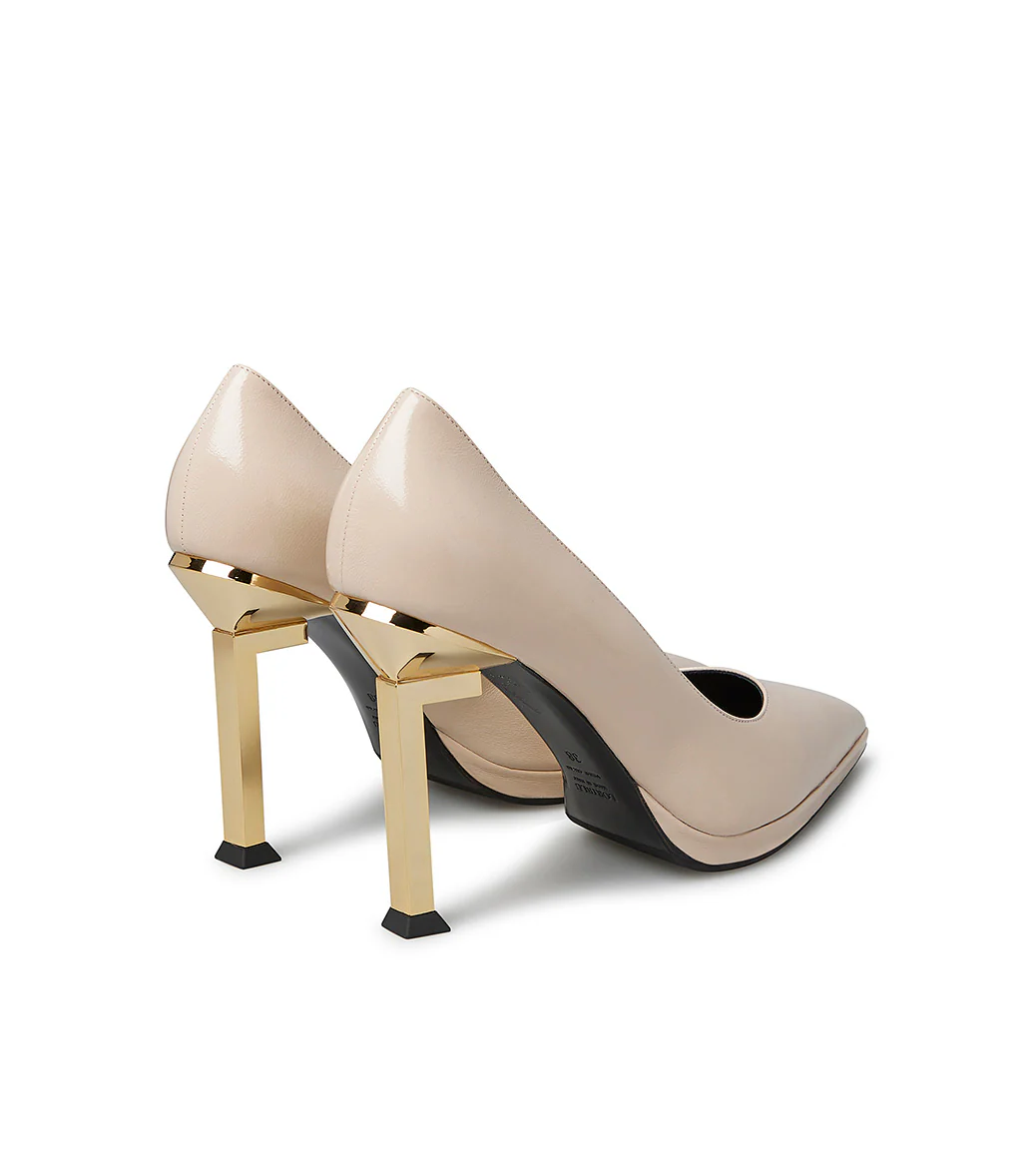 Décolleté in pelle lucida sabbia - immagine 4