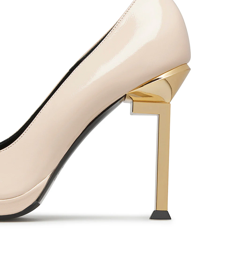 Décolleté in pelle lucida sabbia - immagine 5