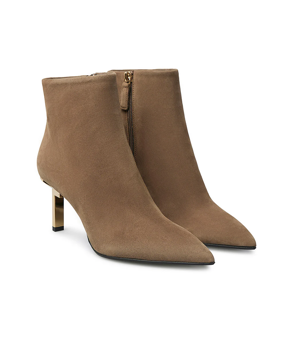 Stivaletto in camoscio visone con tacco a L - immagine 3