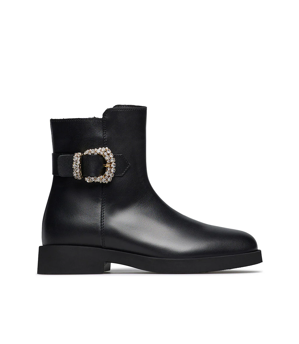 Stivaletto in vitello nero con fibbia gioello - immagine 2