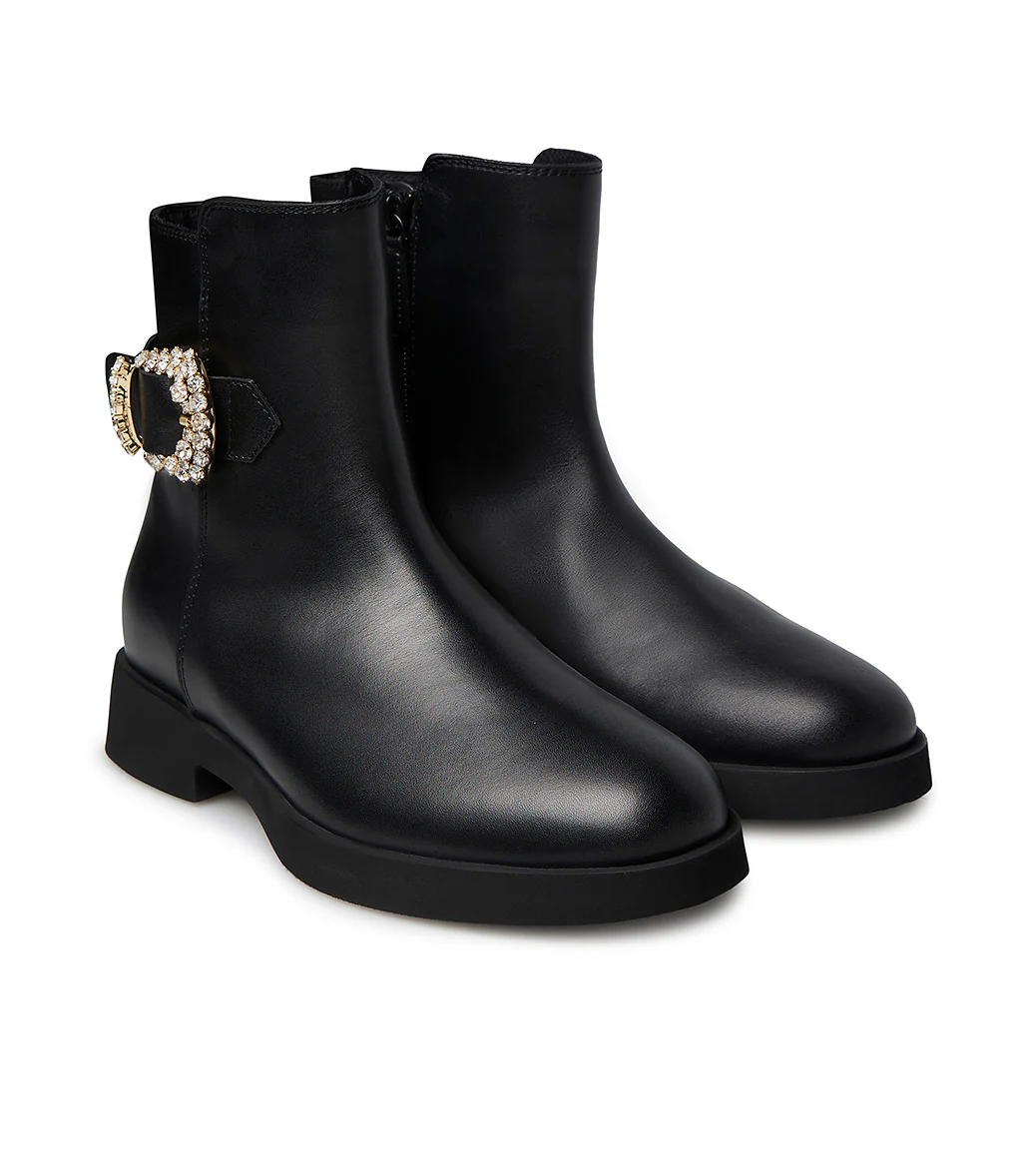 Stivaletto in vitello nero con fibbia gioello - immagine 3
