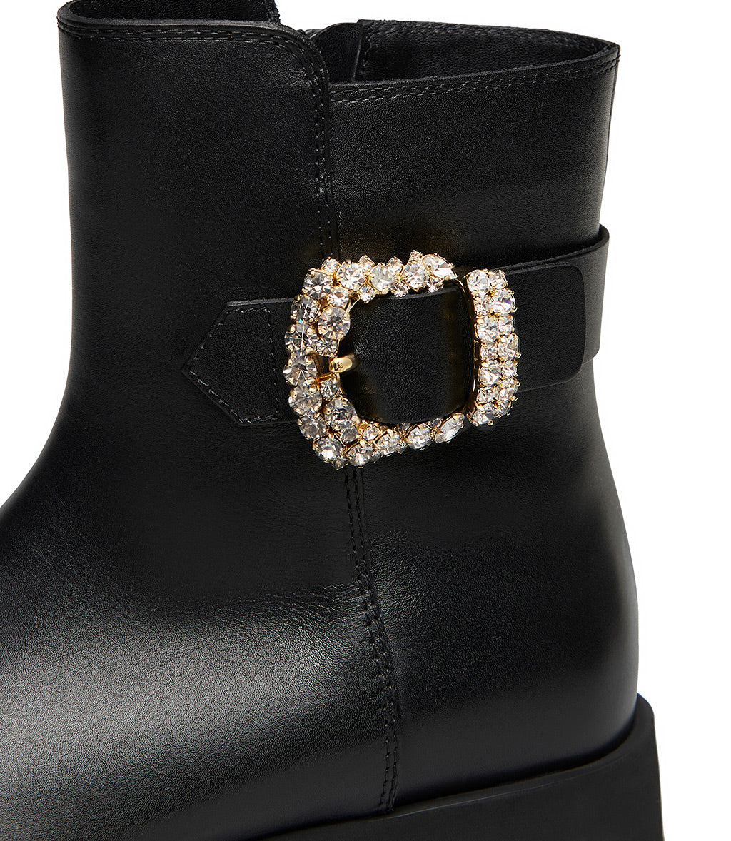 Stivaletto in vitello nero con fibbia gioello - immagine 5