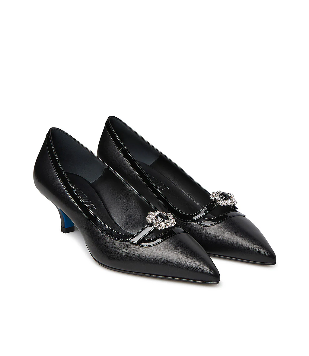 Décolleté in nappa nero e dettagli in vernice con accessorio - immagine 3