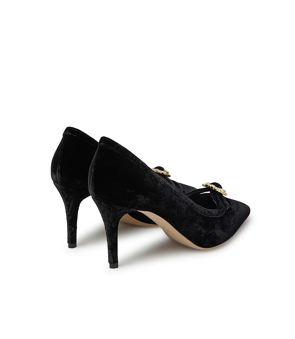 Décolleté in velluto damascato nero con fibbia gioiello - immagine 4