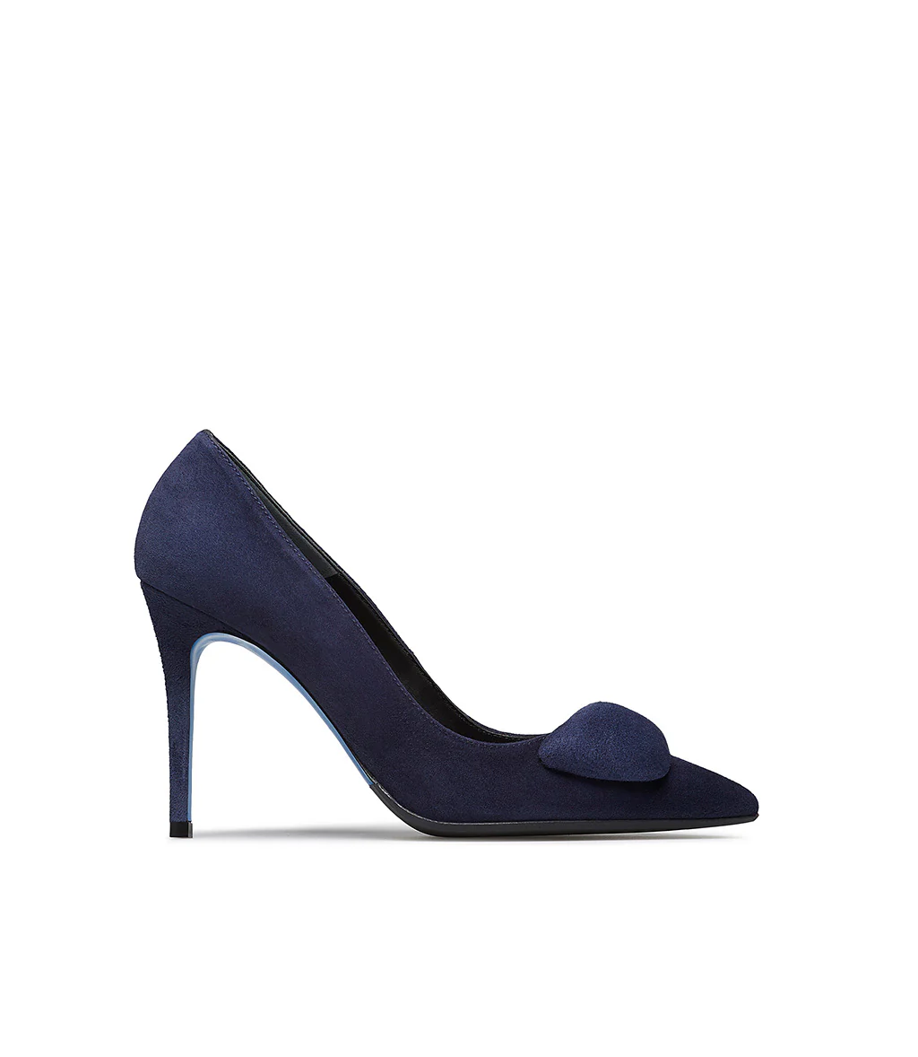 Décolleté in camoscio blu con accessorio - immagine 2