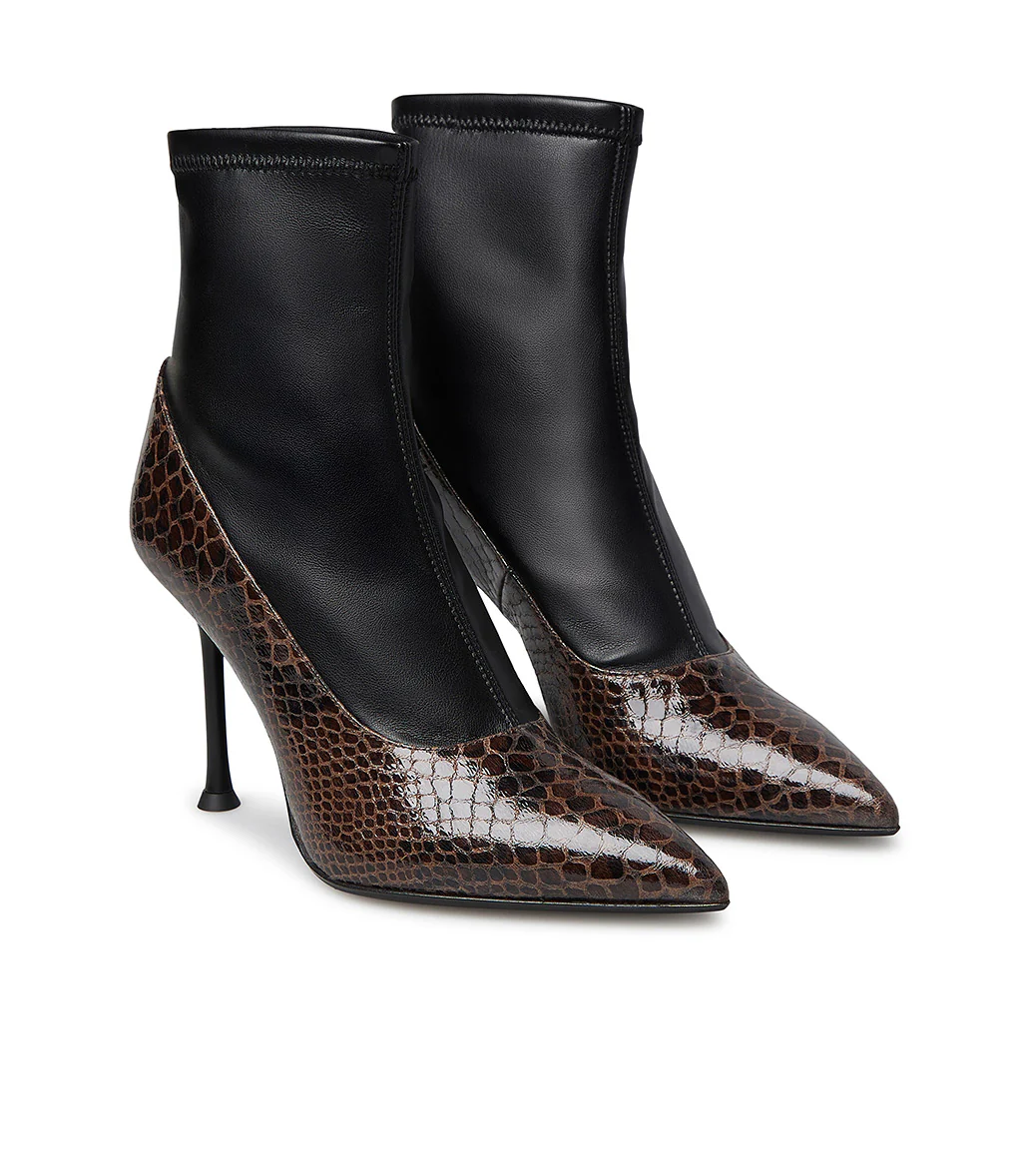 Stivaletto in materiale sintetico moro e stretch nero - immagine 3