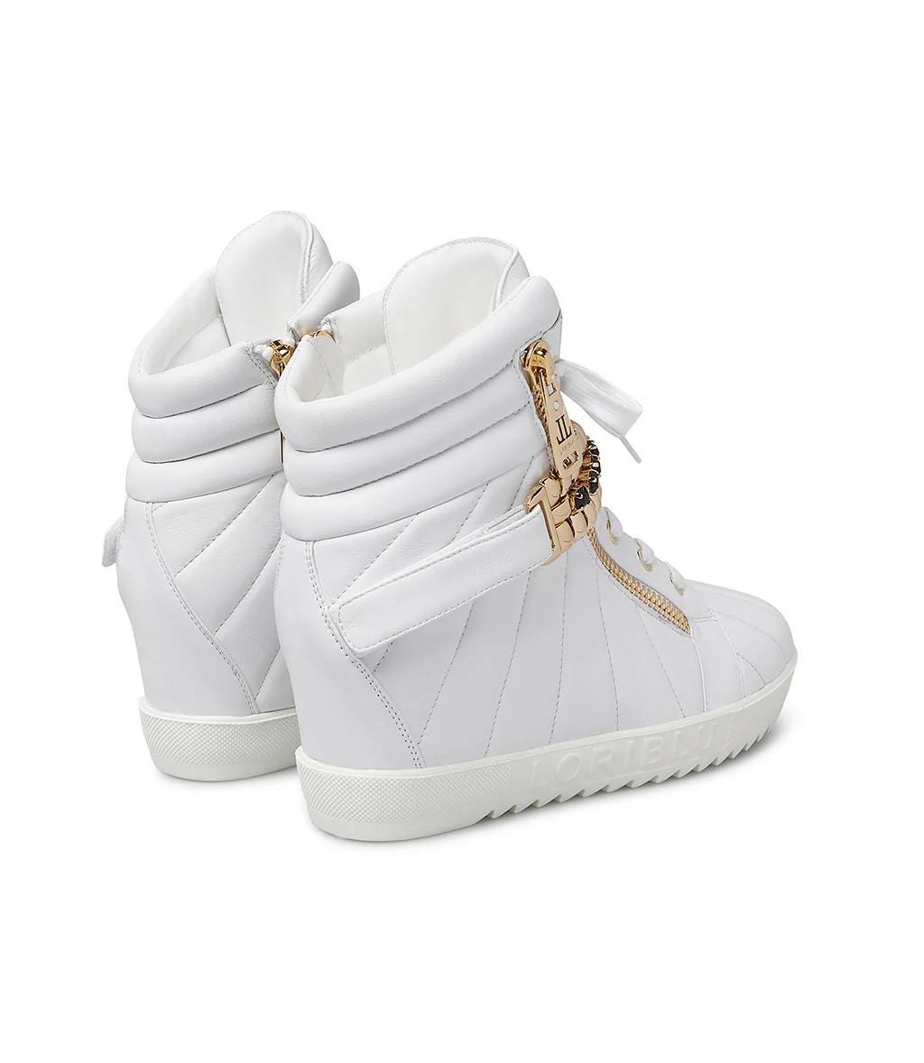 Sneaker in vitello bianco con zeppa interna - immagine 4