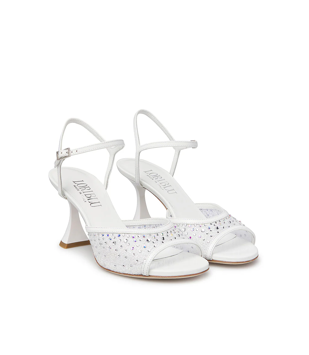 Sandalo gioiello in tricot e vernice bianco - immagine 3