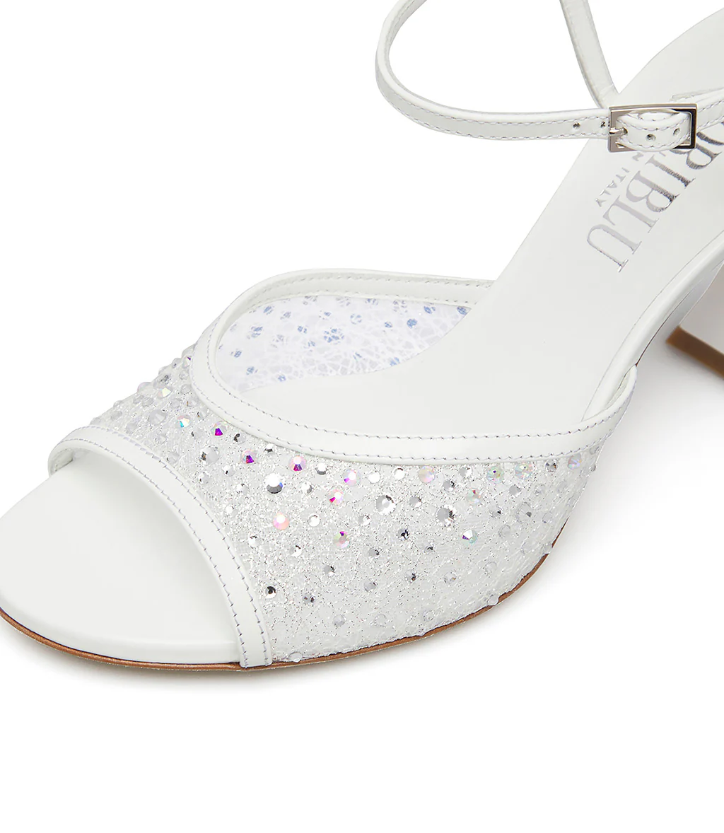 Sandalo gioiello in tricot e vernice bianco - immagine 5