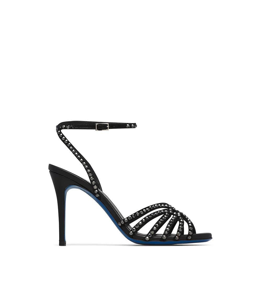 Sandalo in camoscio nero con strass - immagine 2