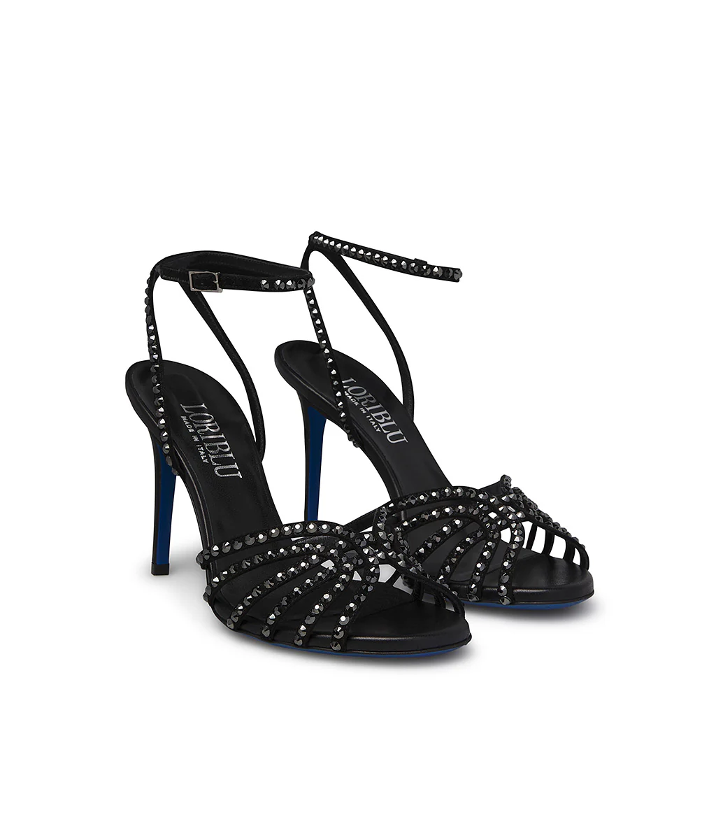 Sandalo in camoscio nero con strass - immagine 3