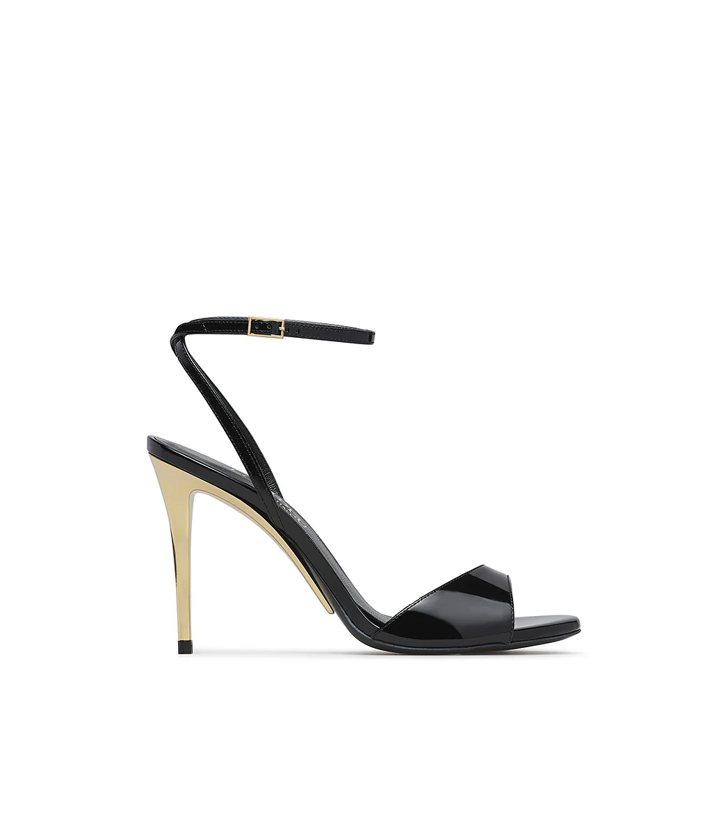 Sandalo in vernice nera con tacco scultura - immagine 2
