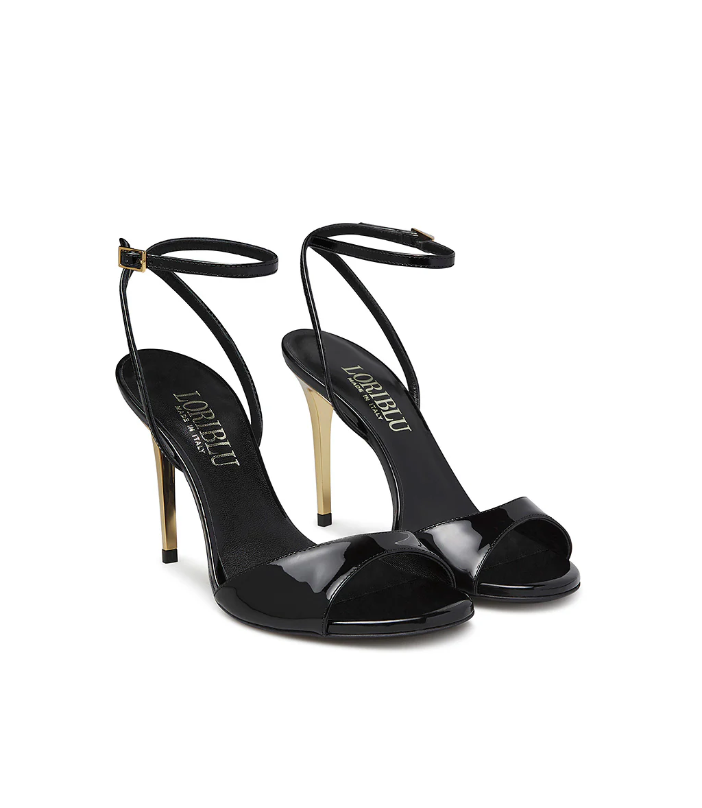 Sandalo in vernice nera con tacco scultura - immagine 3