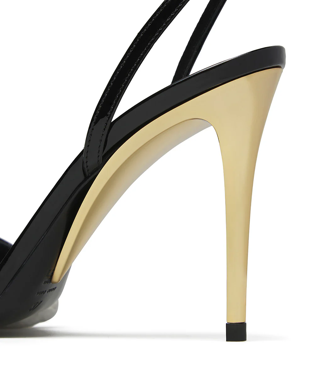 Sandalo in vernice nera con tacco scultura - immagine 5