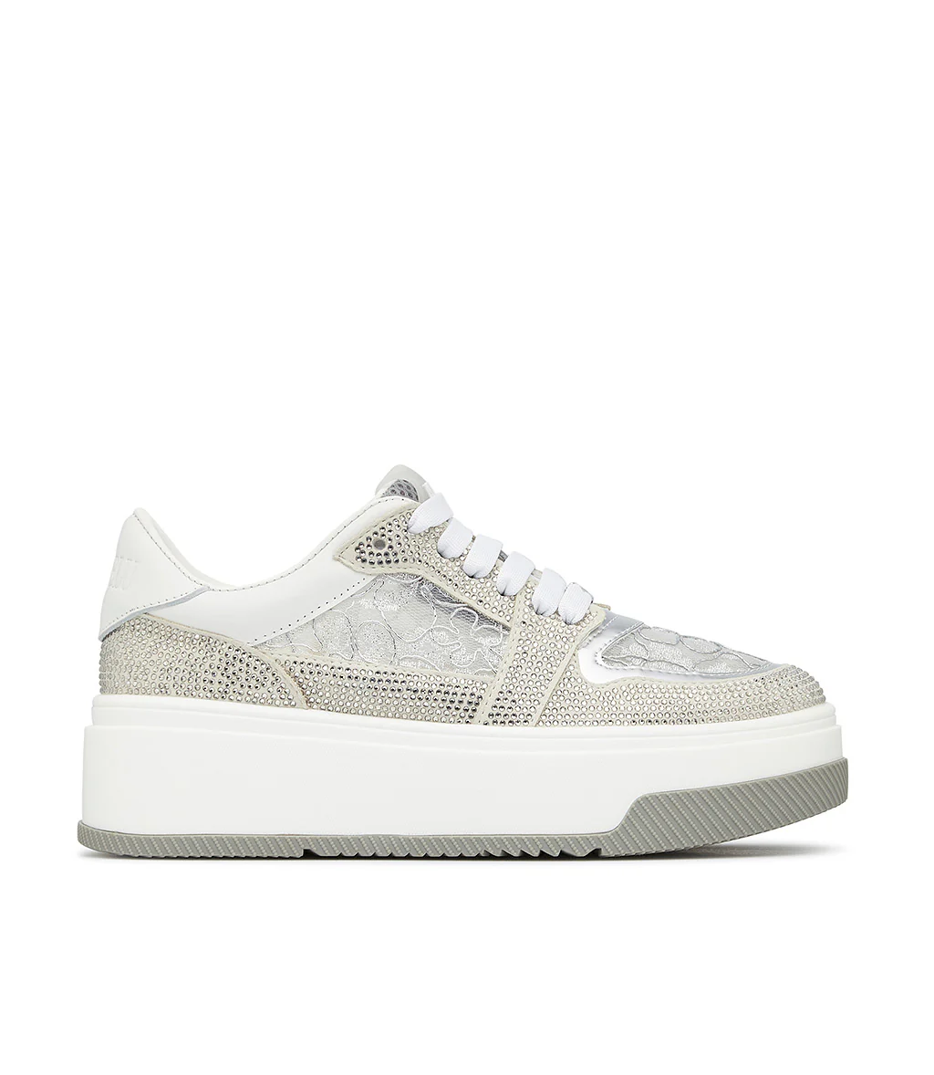 Sneaker in vitello e camoscio bianco con cristalli - immagine 2