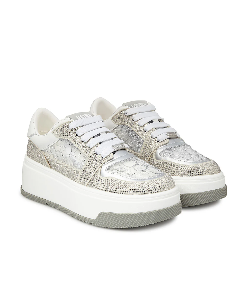 Sneaker in vitello e camoscio bianco con cristalli - immagine 3