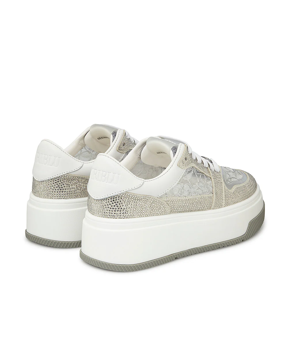 Sneaker in vitello e camoscio bianco con cristalli - immagine 4