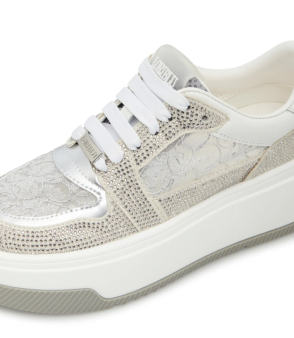 Sneaker in vitello e camoscio bianco con cristalli - immagine 5