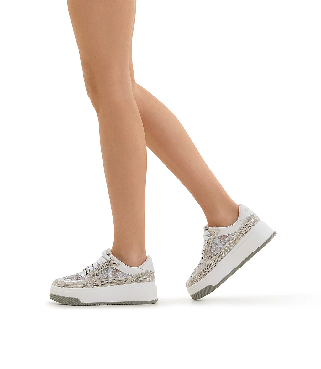 Sneaker in vitello e camoscio bianco con cristalli - immagine 6