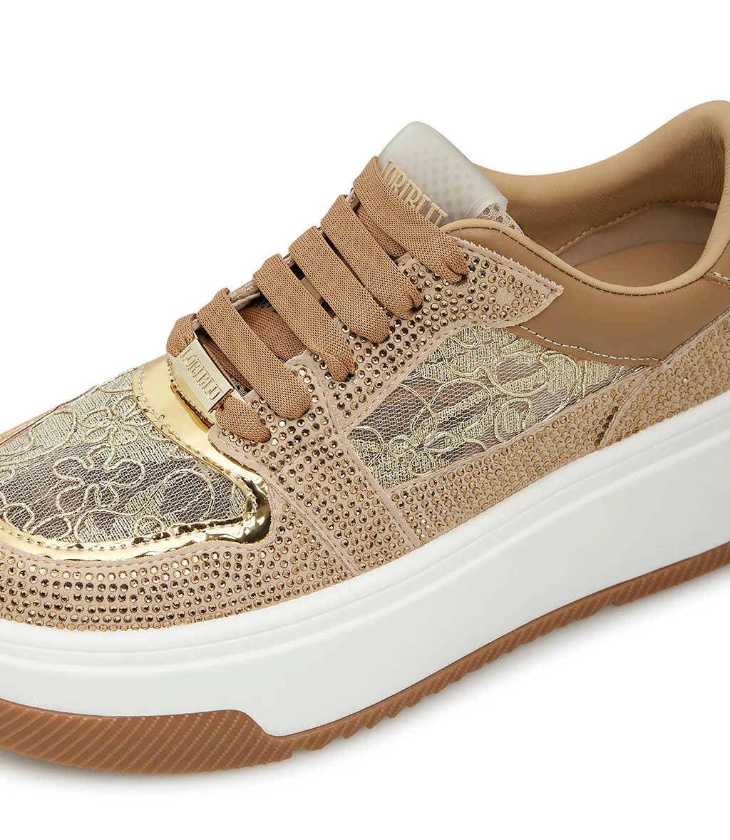 Sneaker in vitello camel e camoscio beige con cristalli - immagine 5