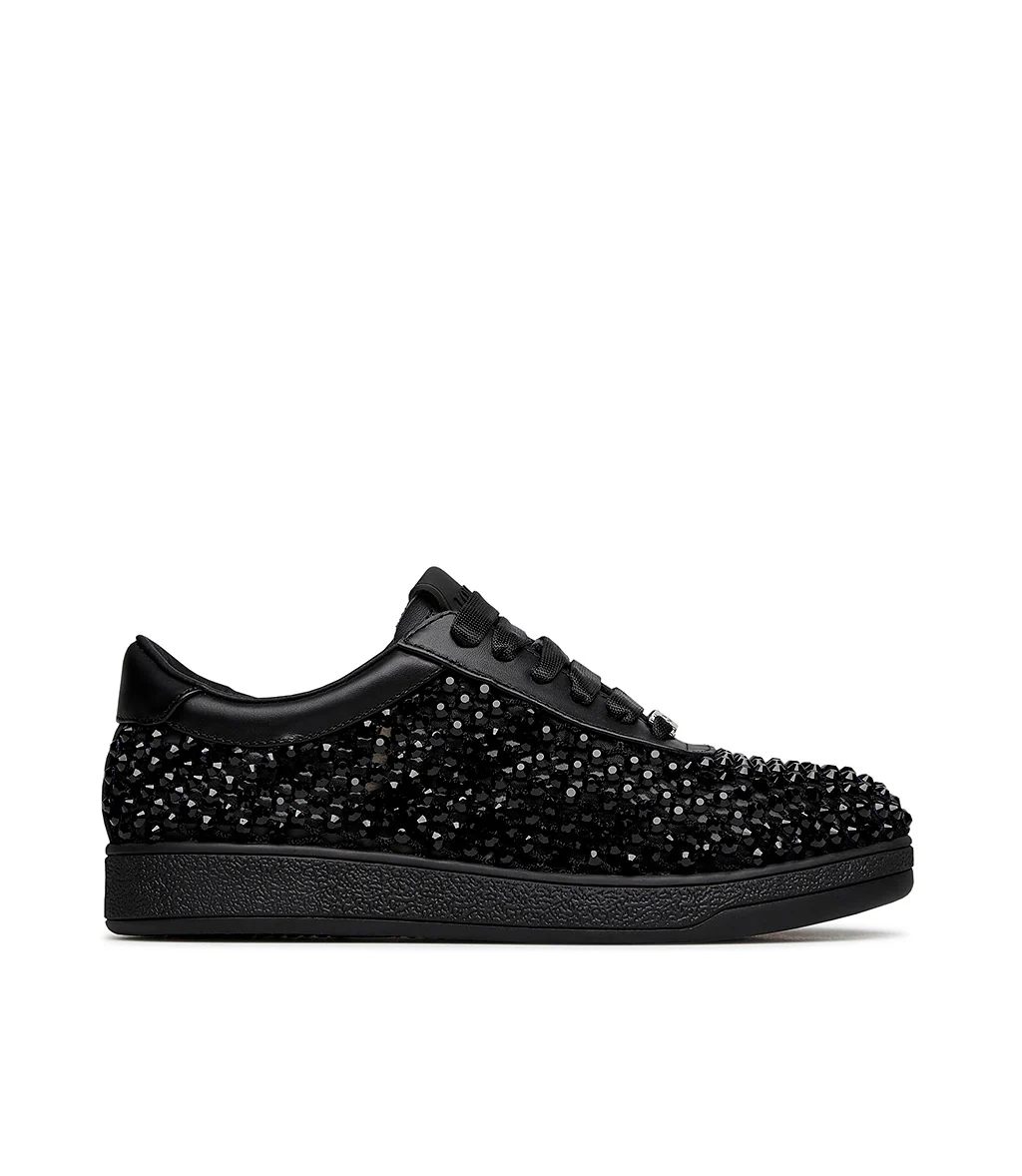 Sneaker in nappa laminato nero con cristalli - immagine 2