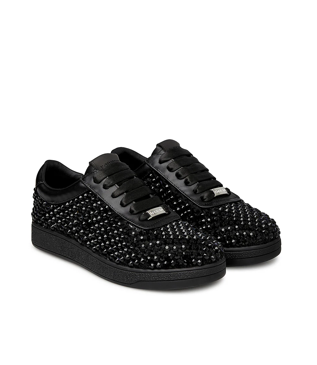 Sneaker in nappa laminato nero con cristalli - immagine 3