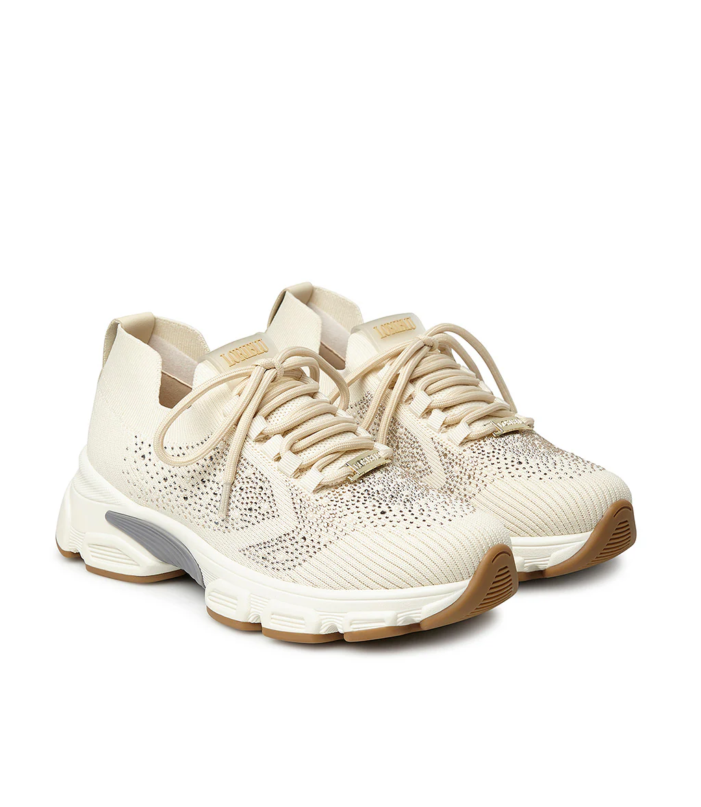 Sneaker in tessuto bianco con cristalli - immagine 3