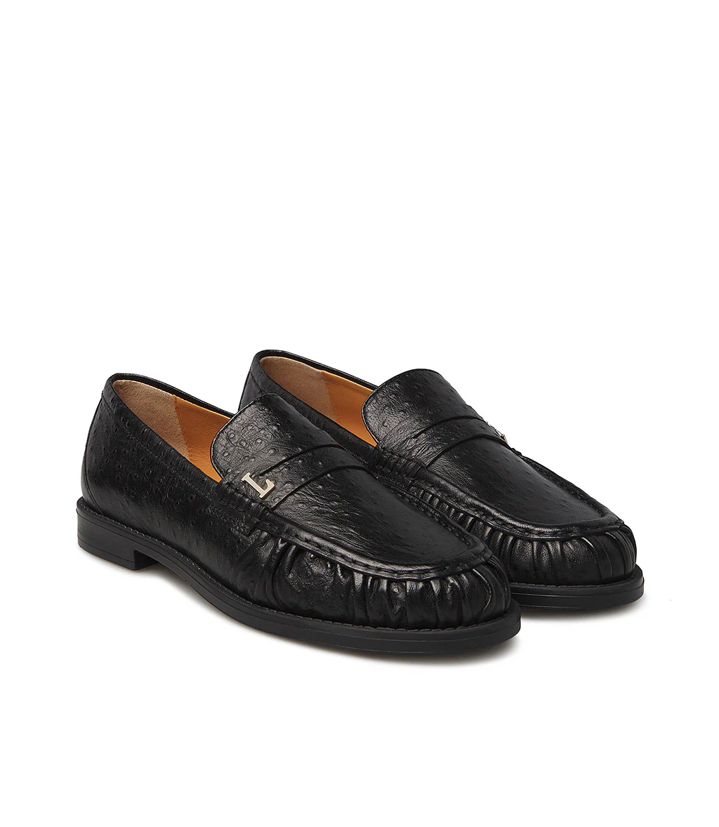 Mocassino in pelle stampa struzzo nero - immagine 3