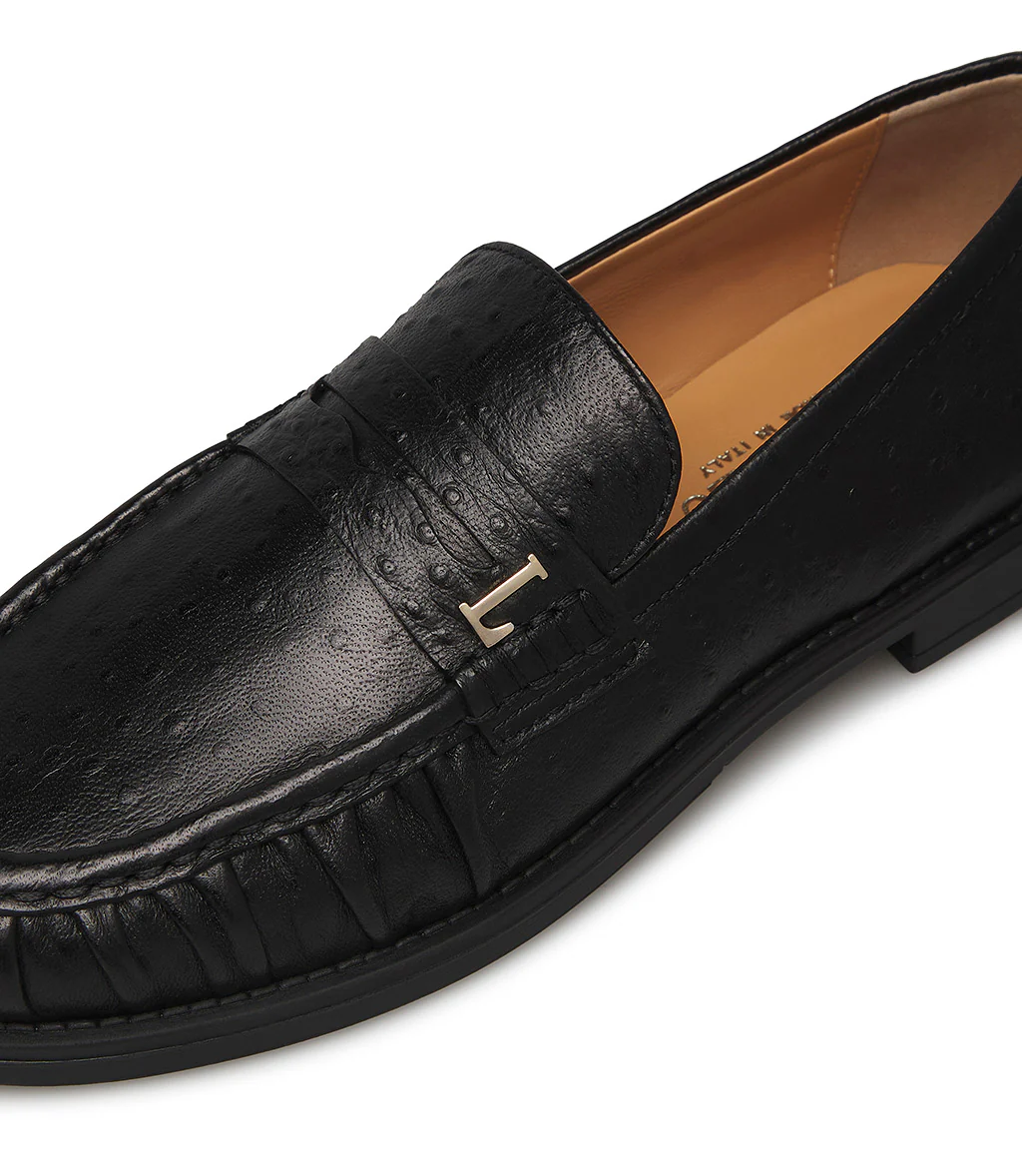 Mocassino in pelle stampa struzzo nero - immagine 5