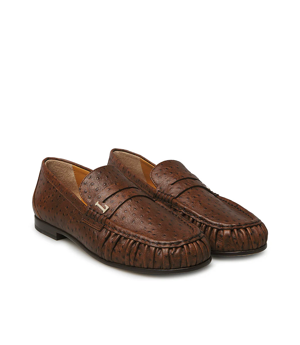 Mocassino in pelle stampa struzzo cuoio - immagine 3