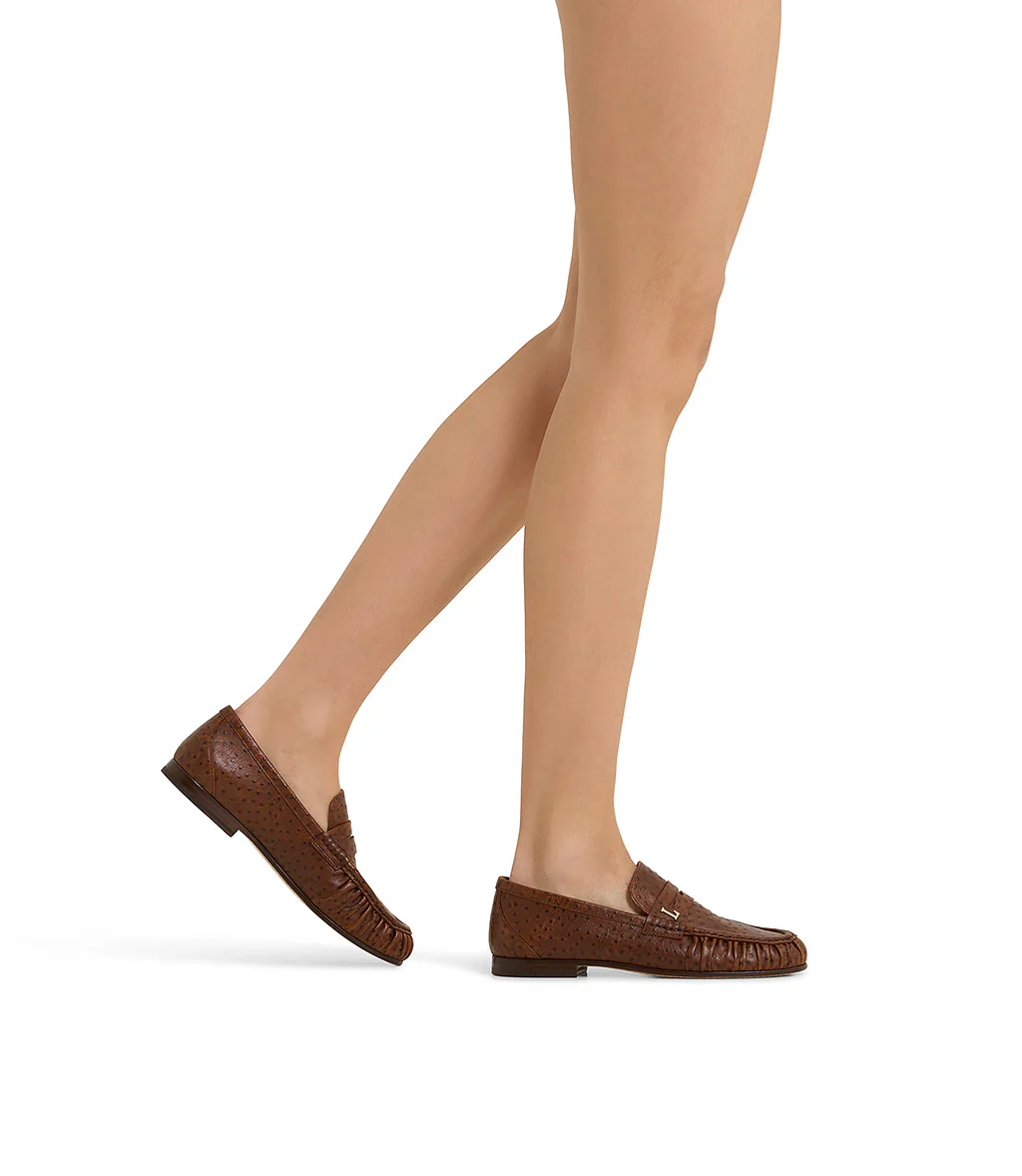 Mocassino in pelle stampa struzzo cuoio - immagine 6