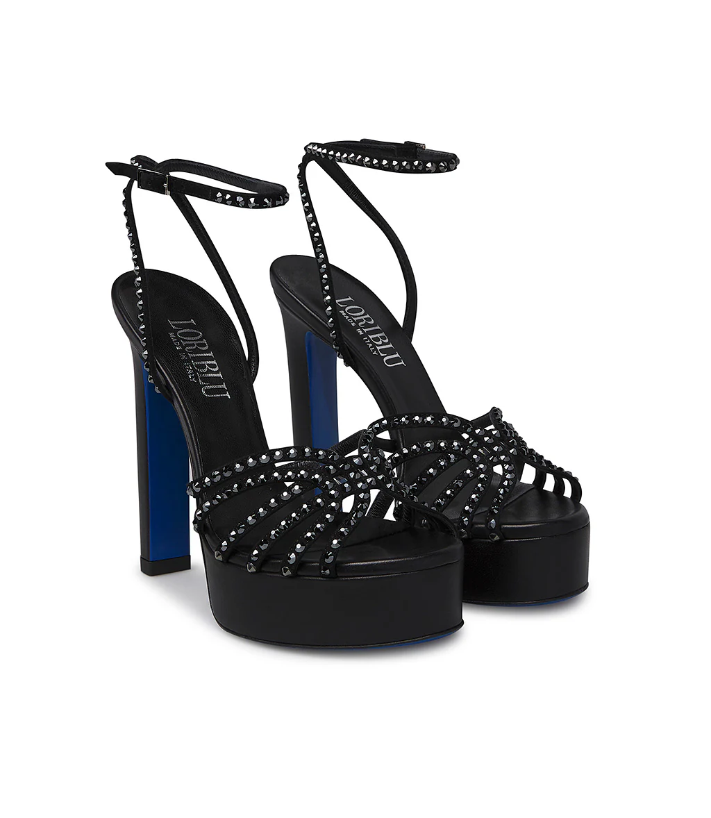 Sandalo gioiello platform in nappa nera - immagine 3