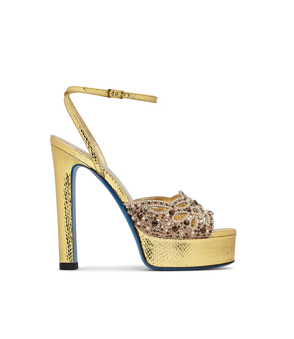 Sandali in pelle oro stampa snake con cristalli - immagine 2