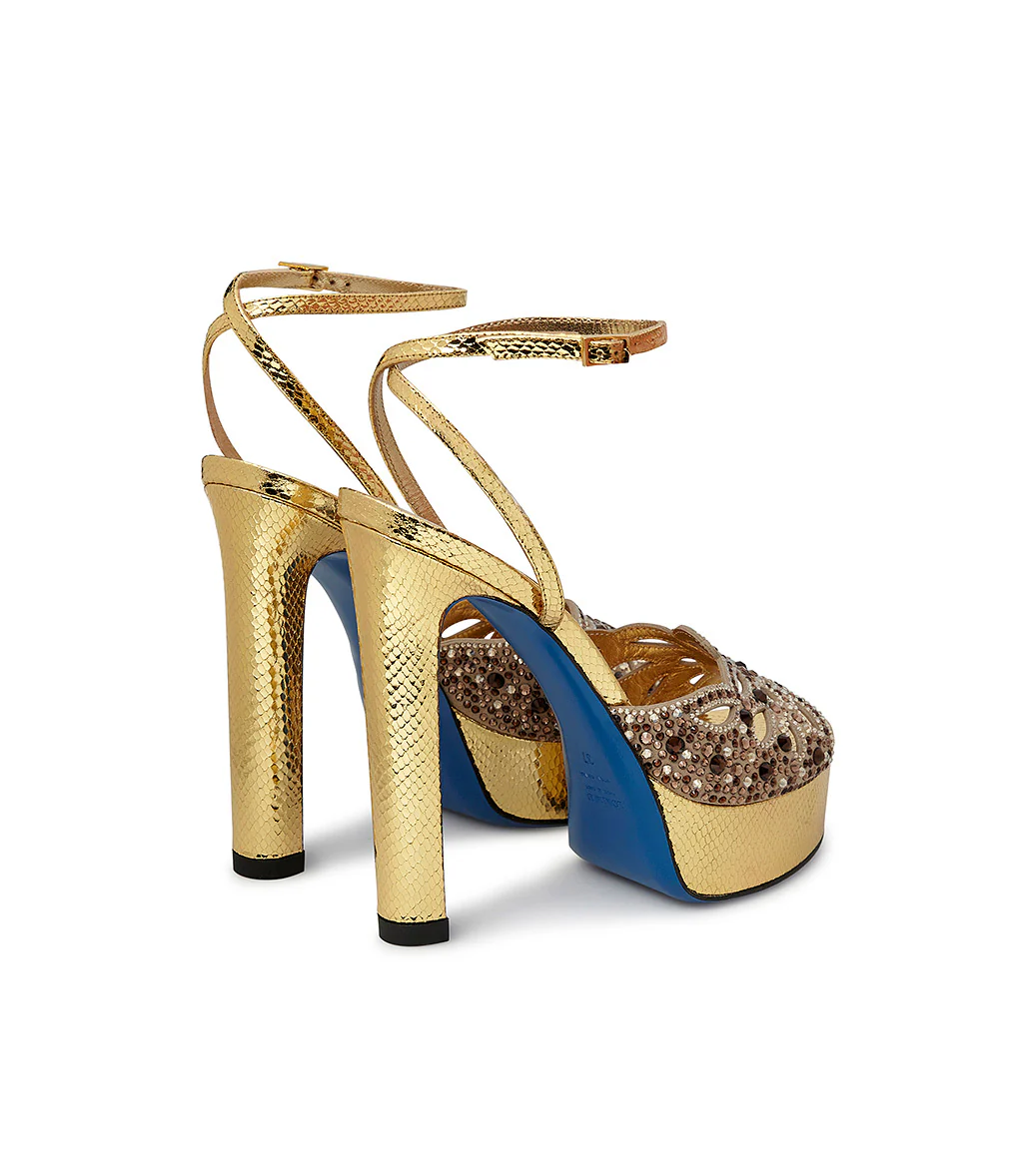 Sandali in pelle oro stampa snake con cristalli - immagine 4