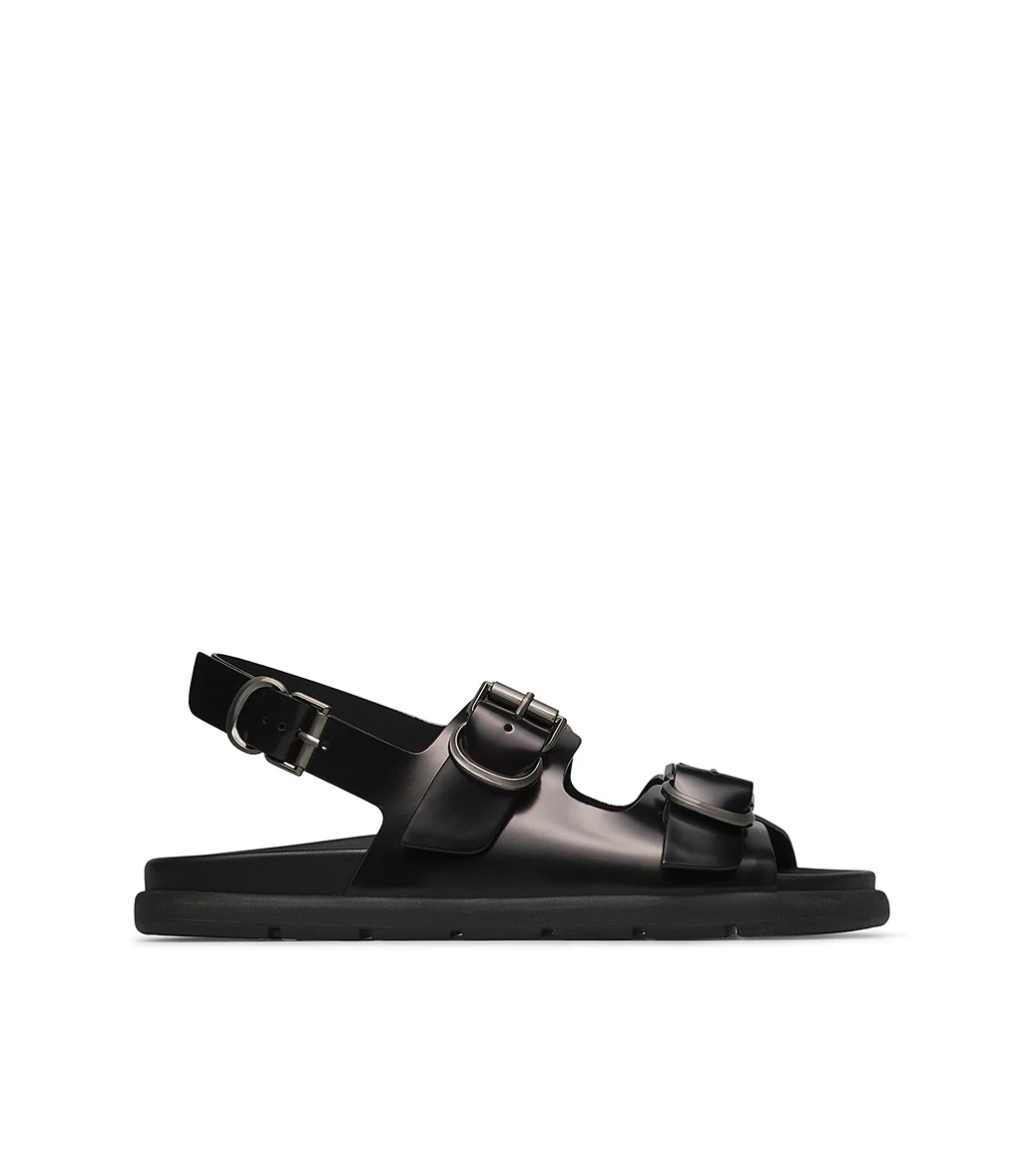 Sandalo flat in vitello spazzolato nero - immagine 2