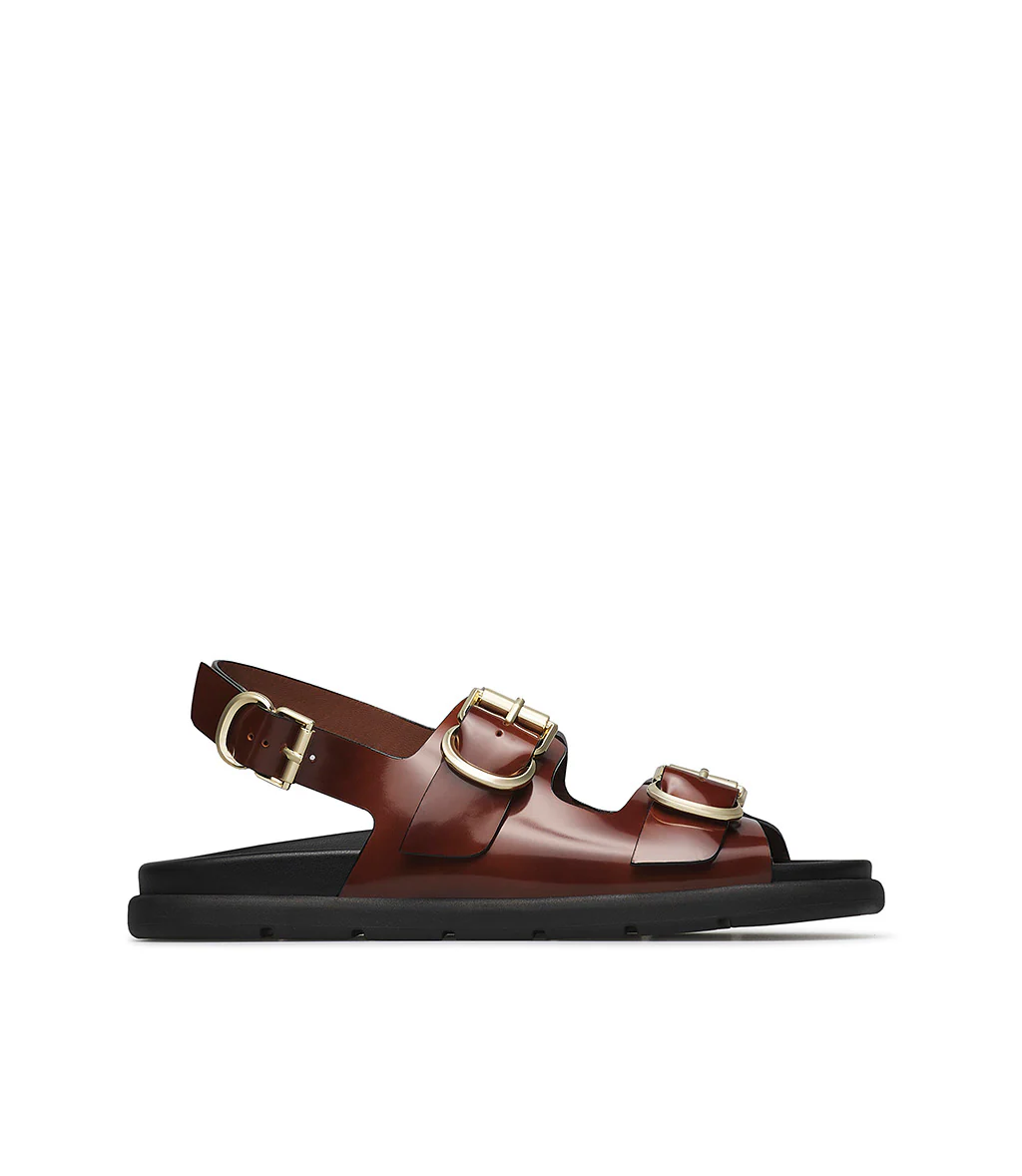 Sandalo flat in vitello spazzolato cuoio - immagine 2