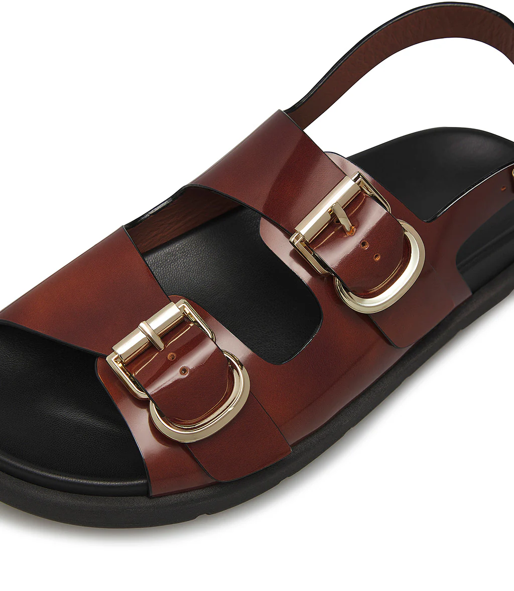 Sandalo flat in vitello spazzolato cuoio - immagine 5