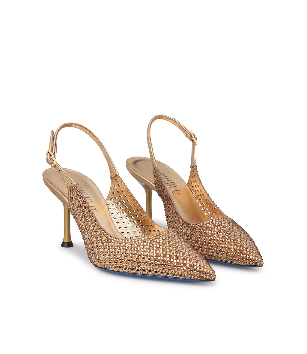 Slingback gioello in camoscio tabacco con cristalli - immagine 3