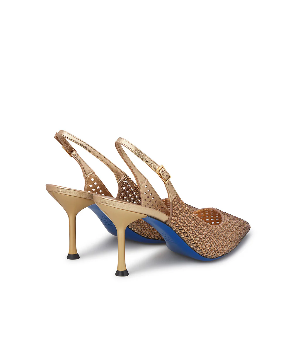 Slingback gioello in camoscio tabacco con cristalli - immagine 4