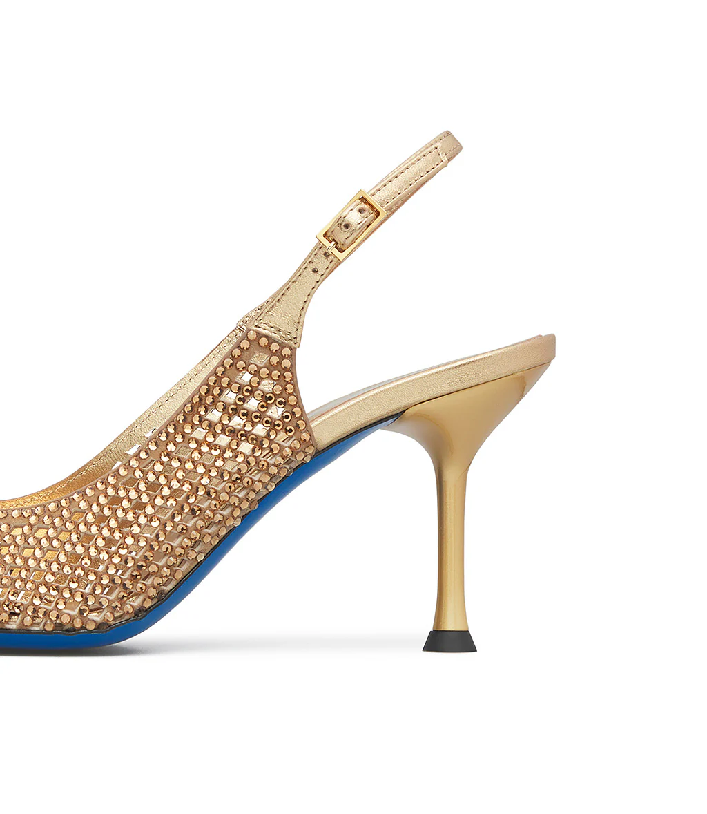 Slingback gioello in camoscio tabacco con cristalli - immagine 5