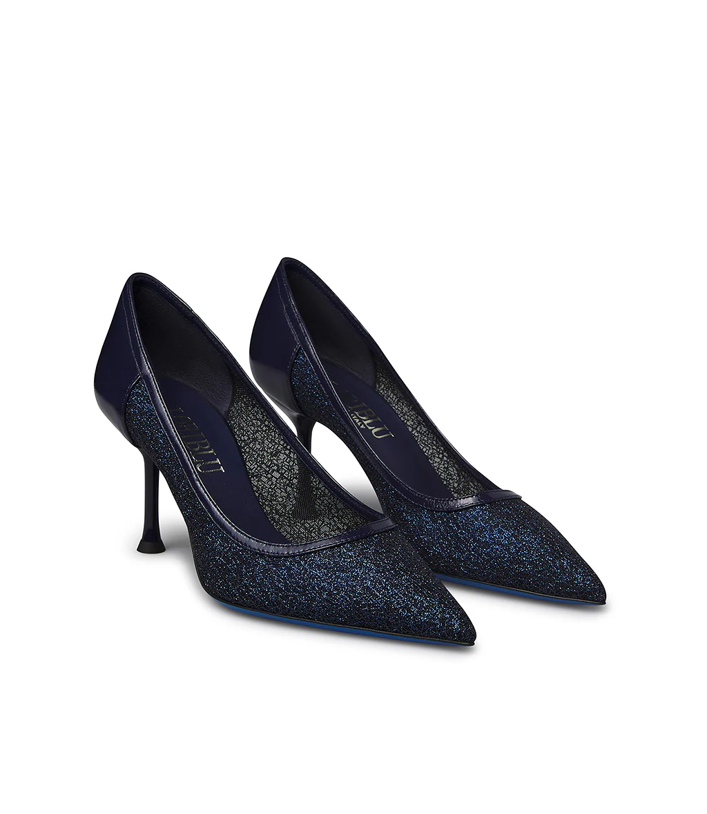 Décolleté in vernice e tricot blu - immagine 3