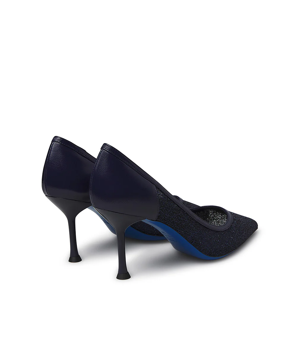 Décolleté in vernice e tricot blu - immagine 4