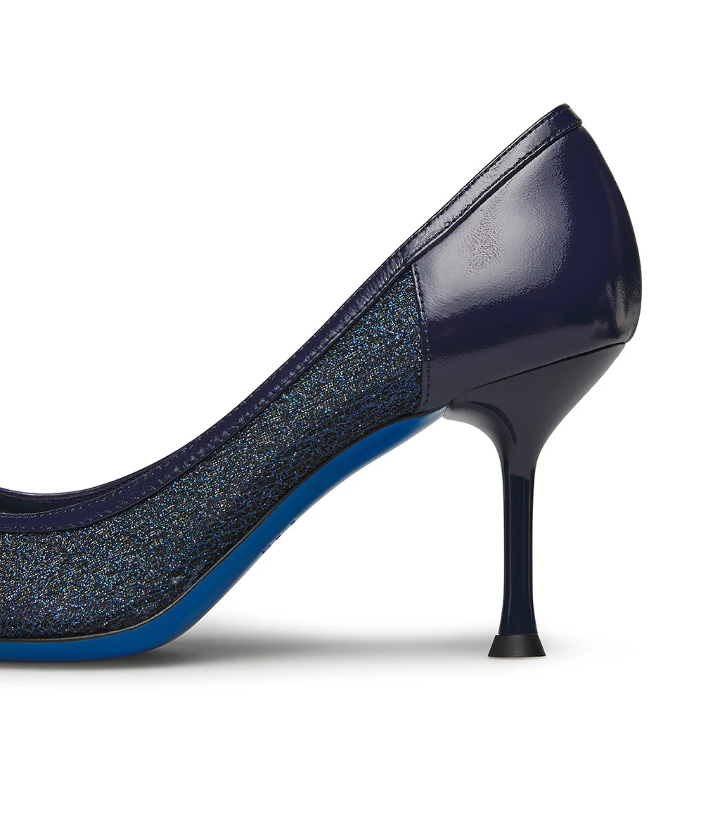 Décolleté in vernice e tricot blu - immagine 5