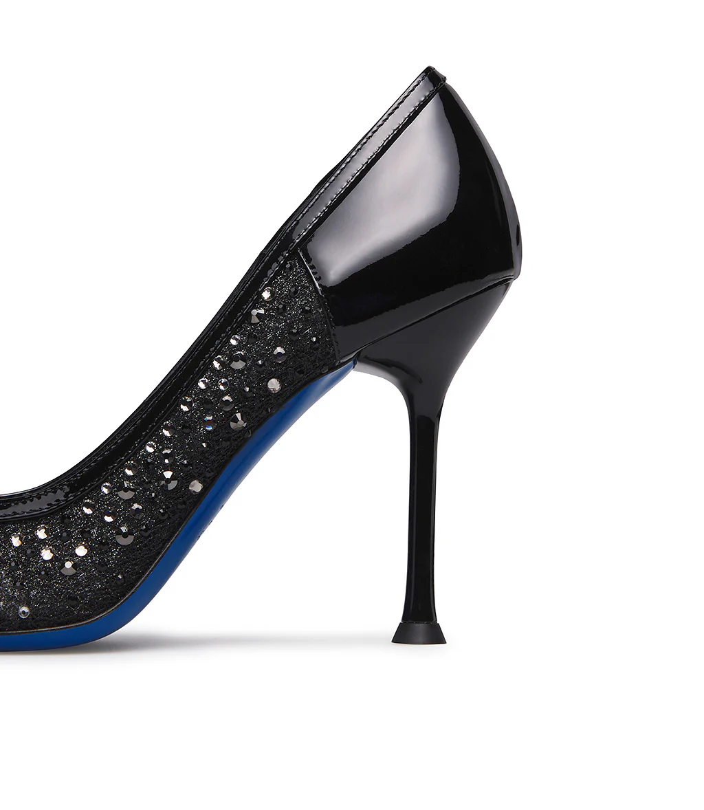 Décolleté in tricot e vernice nero con cristalli - immagine 5