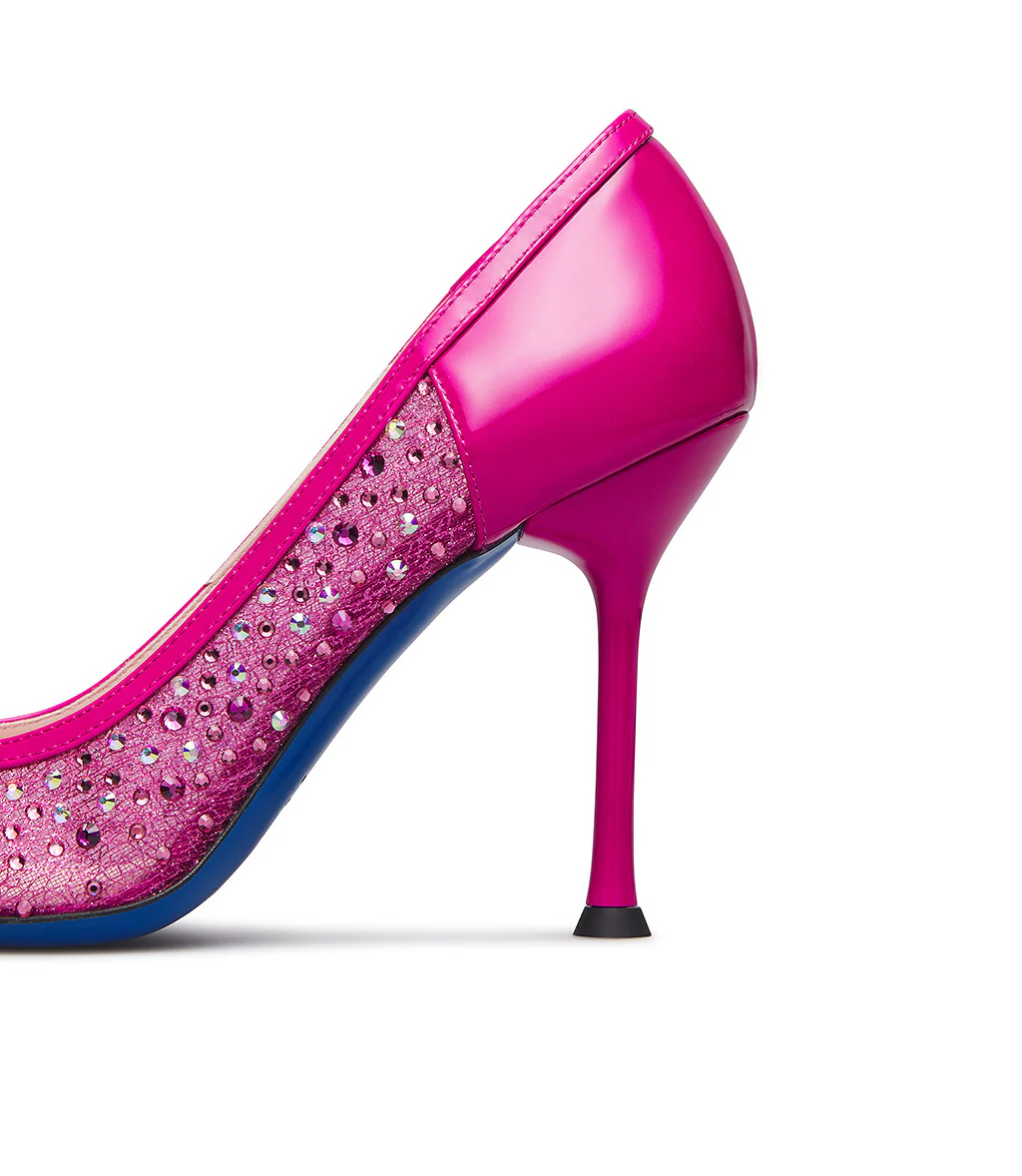 Décolleté in tricot e vernice fucsia con cristalli - immagine 5