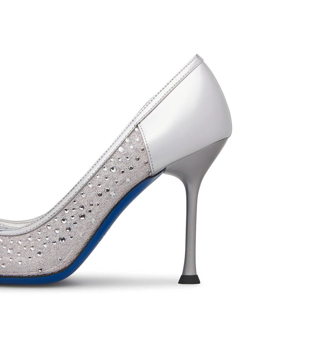 Décolleté gioiello in tricot e vernice argento - immagine 5